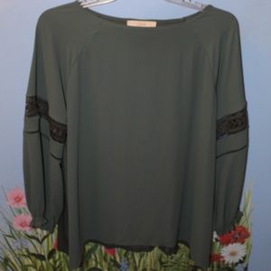 LOFT Army Green Long Sleeve Blouse